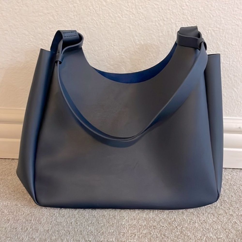 Neiman Marcus Navy Blue Faux Leather Shoulder Bag